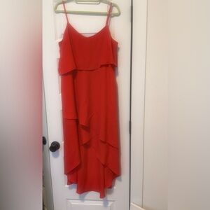 BCBG Asymmetrical Spaghetti Strap Bright Coral Dress